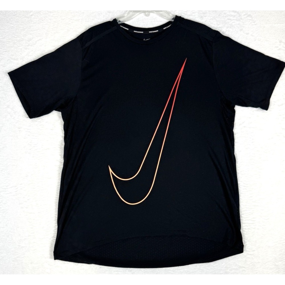 Nike Dri-Fit Running Shirt Breathe City 2 XL Black LG Full Body Swoosh